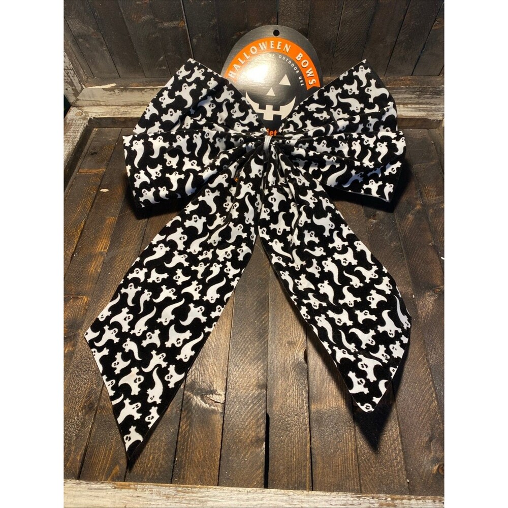 Variety Halloween Bow Black White Crushed Velvet Ghost Indoor Outdoor Decor Bow